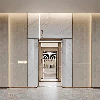 Modern Elevator Interior Design With Marble Walls Lighting And Floor Number 7 3d model