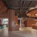 Modern Café Interior Design With Wooden Elements Open Layout Hanging Lights And Bar Counter