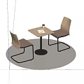 Modern Minimalist Dining Table Set with Square Top Two Beige Chairs and Coffee Cup 3d model
