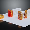 Retail Display Furniture With White Red Orange Shelves And Yellow Product Storage Boxes