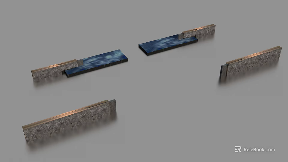 Modern Landscape Wall Design With Stone Base And Blue Decorative Panels 3d model