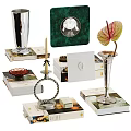 Elegant Decorative Ornaments Set With Silver Vase Candle Holder Green Artwork And Leaf Decoration