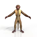 3D Rendered Monkey Model in Standing Pose With Vest Like Clothing on White Background