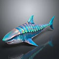 Iridescent Colorful Shark With Sharp Teeth And Shiny Scales On Dark Background