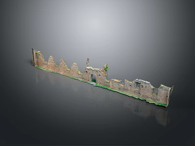 Ancient Stone Wall Scenery With Crenellated Tops Ruined Parts Green Plants And Historical Weathered Charm 3d model