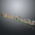 Ancient Stone Wall Scenery With Crenellated Tops Ruined Parts Green Plants And Historical Weathered Charm