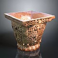 Intricate Metal Sculpture Carving Square Vase With Detailed Hollow Patterns And Ornate Base