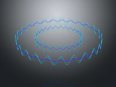 Decorative Wall Art With Blue Purple Wavy Lines And Concentric Circle Pattern 3d model