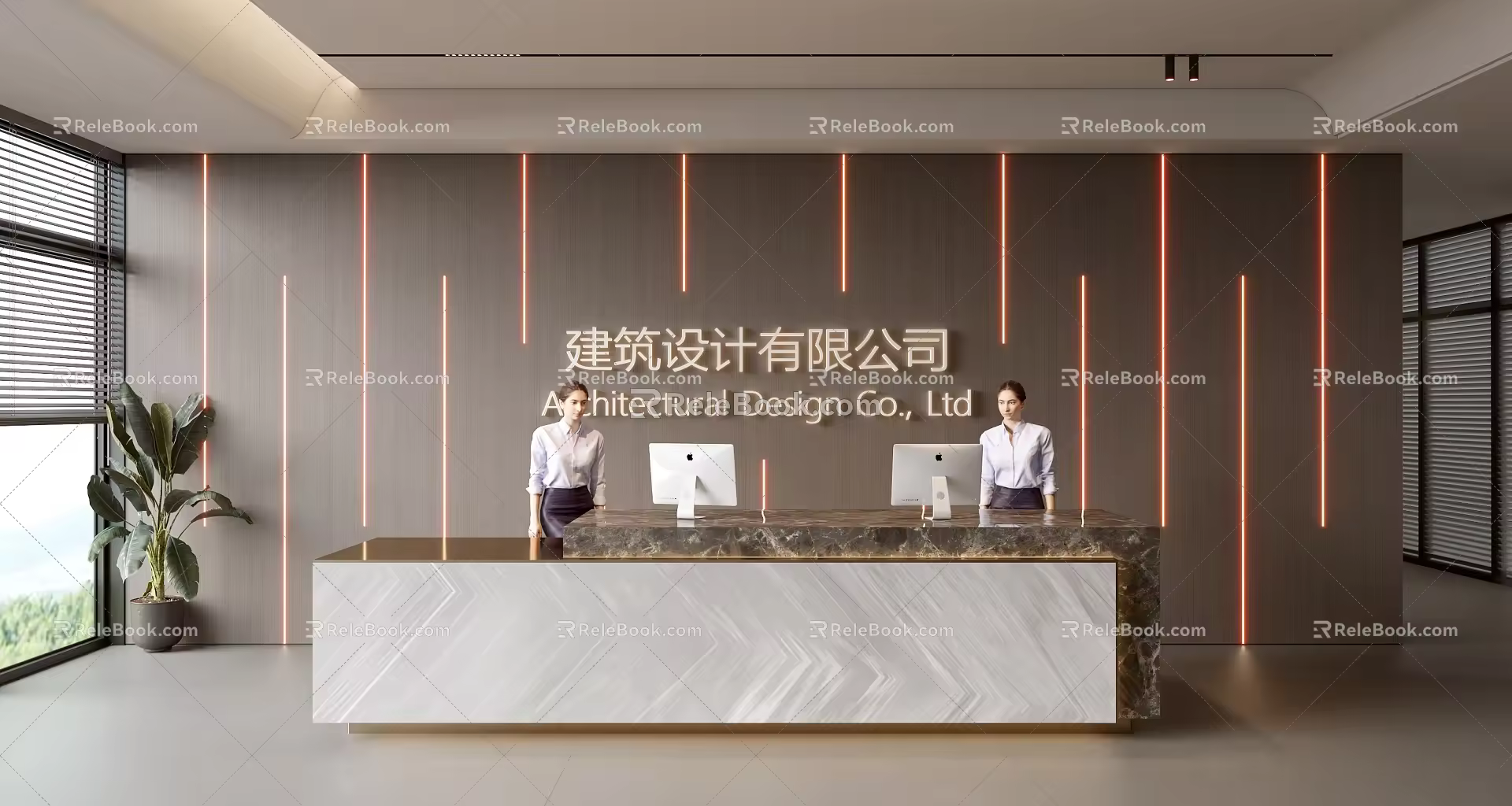 Modern Company Reception Area Bar Reception Desk 3d model