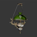 Elegant Green Dome Chandelier With Gold Frame And Decorative Details As Furniture Piece