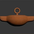 Orange Ceramic Sculpture Featuring Ring Handle and Textured Surface Artisan Vessel 3d model