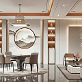 Hotel Mahjong Room With Chinese Style Round Table Comfortable Chairs And Tea Sets