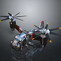 Futuristic Metallic Aircraft With Dual Rotors And Yellow Tip Blades