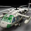 Detailed Military Helicopter Model With Gray Green Exterior And Rotor Blades Design