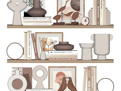 Stylish Decorative Ornament Collection With Vases Paintings Books Sculptures And Circular Decor For Home 3d model