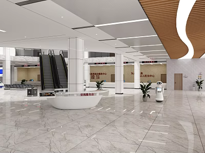 Modern Government Service Hall Interior With Marble Floor Service Counter And Smart Robot 3d model