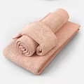 Soft Textured Pink Cotton Towels with Different Sizes Stacked in Bathroom Set