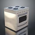 Silver Kitchen Gas Stove Oven Combination With Four Burners And Control Knobs 3d model