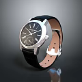 Elegant Classic Wristwatch With Black Dial Leather Strap And Silver Case 3d model