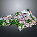 3D City Model Layout With Streets Buildings Green Spaces And Trees