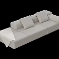 Modern Light Beige Three Seater Sofa With Soft Cushions And Throw Blanket 3d model