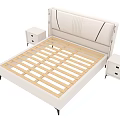 Modern Double Bed Frame With Upholstered Headboard Wooden Slats And Nightstands