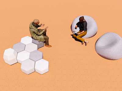 Outdoor Leisure Chairs With Hexagonal White Gray Tiles And Round Cushion Design 3d model