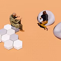 Outdoor Leisure Chairs With Hexagonal White Gray Tiles And Round Cushion Design