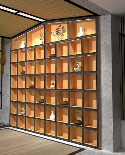 New Chinese Style Decorative Cabinet Wall Cabinet Decorative Cabinet Bookcase Library Stairs 3d model