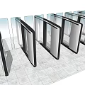 Public Facility Automatic Access Gates In Row With Glass Panels And Black Frames 3d model