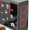 Gaming PC Setup With Transparent Case Red Fans Monitor Keyboard And Headphones