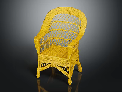 Yellow Rattan Woven Leisure Chair With Curved Backrest And Armrests Design 3d model