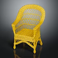 Yellow Rattan Woven Leisure Chair With Curved Backrest And Armrests Design