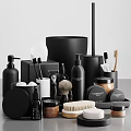 Black Bathroom Accessories Set With Toiletries Brushes Bottles And Storage Containers