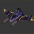 Futuristic Blue And Yellow Sci Fi Aircraft Model With Number 236 And Weapon Appendages