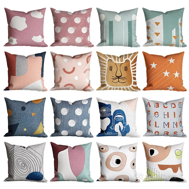 Colorful Decorative Pillows With Various Patterns And Designs For Home Decor 3d model