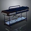Medical Stretcher Trolley With Blue Frame Brown Mattress And Metal Rolling Wheels