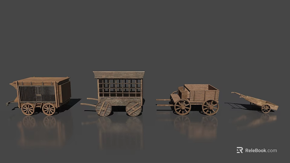 Multiple Different Styles of Vintage Wooden Carts in 3D Model Design 3d model 