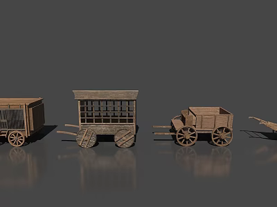 Multiple Different Styles of Vintage Wooden Carts in 3D Model Design 3d model