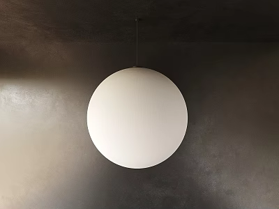 Minimalist White Spherical Pendant Light Hanging In Dark Wall Interior Space 3d model