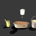 Vintage Metal Containers Collection Including Silver Buckets Green Watering Can Retro Basins And Classic Texture