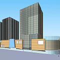 Modern Office Towers With Glass Curtain Walls And Brown Base Structure