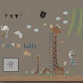 Cute Kids Room Wall Decor With Giraffe Figures Cloud Star Shapes And Hello Lettering