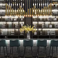 Stylish Bar Counter With Teal Stools Gold Pendant Lights And White Decorative Vases