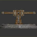 Ancient War Weapon Featuring Mechanical Structure Wooden Metal Parts And Circular Platform