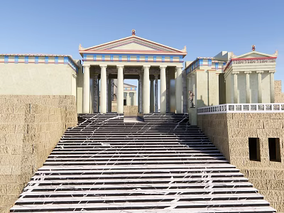 Classical Ancient Architecture Featuring Tall Columns Pediment Long Stone Steps And Blue Sky Background 3d model
