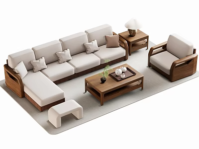 Modern Sofa and Coffee Table Set with Armchair Ottoman Side Table and Table Lamp 3d model