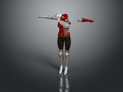 Fantasy Warrior Character in Red and White Outfit with Metal Knee Guards and White Boots 3d model