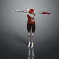 Fantasy Warrior Character in Red and White Outfit with Metal Knee Guards and White Boots