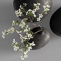 Elegant Decorative Ornament Set With Black Vases And White Flower Branches